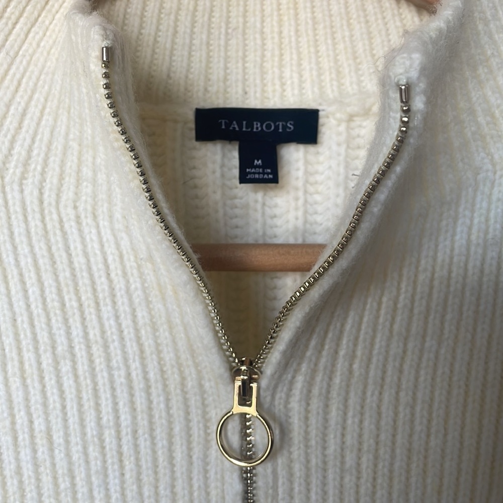 Talbots Zip Collar Color Block Sweater In Ivory/V… - image 5